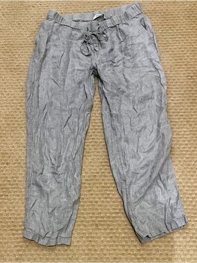 Mango Women’s Chambray Light Blue Gray Drawstring Linen Pants